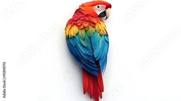 Fototapeta 45. **A realistic 3D render of a ceramic tile art depicting a vibrant parrot with detailed feather patterns, isolated on a white background