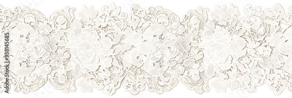 Fototapeta A flat vector illustration background of a seamless lace pattern on white cotton fabric, incorporating vintage lace motifs, ornate details, interwoven patterns, delicate and elegant
