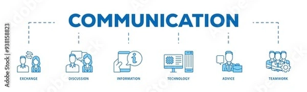 Fototapeta Communication icon infographic illustration concept with icon of exchange, discussion, information, technology, advice, and teamwork icon png and easy to edit 