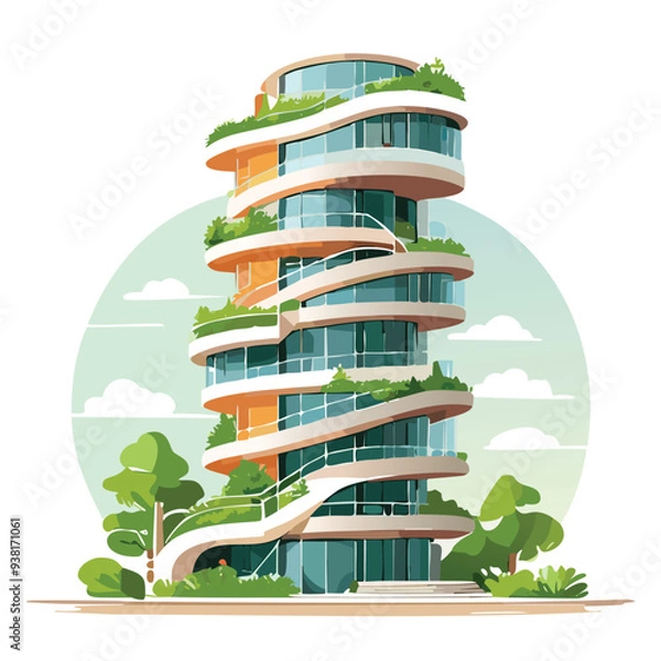 Fototapeta Building a Tower With a Spiral Ramp And a Garden