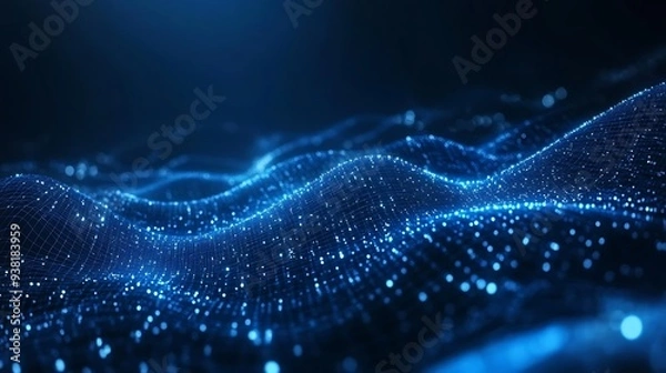 Fototapeta Abstract Blue Digital Network with Glowing Points