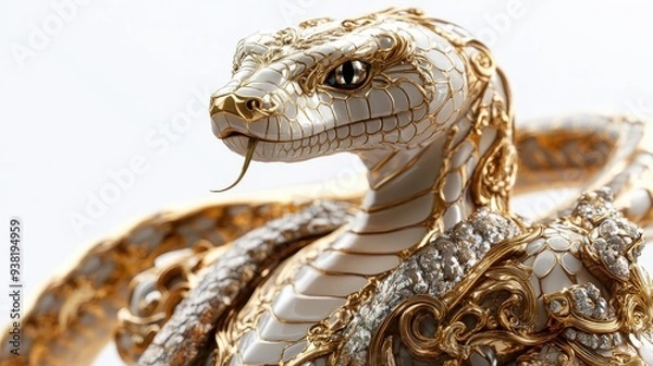 Fototapeta A gold and white snake with a diamond pattern on its body