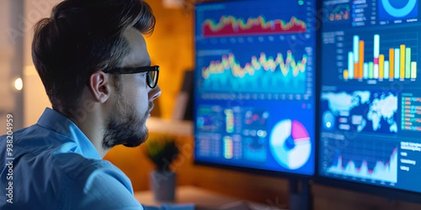 Fototapeta Data Analyst Monitoring Financial Charts, Financial Data Visualization