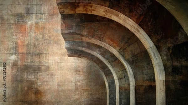Fototapeta Abstract view of a medieval aqueduct arches, isolated against a plain backdrop, focusing on architectural details.