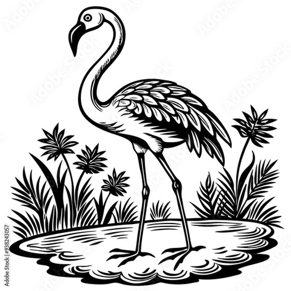 Fototapeta Single-Leg Flamingo by the Pond vector