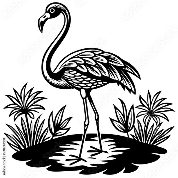 Fototapeta Single-Leg Flamingo by the Pond vector