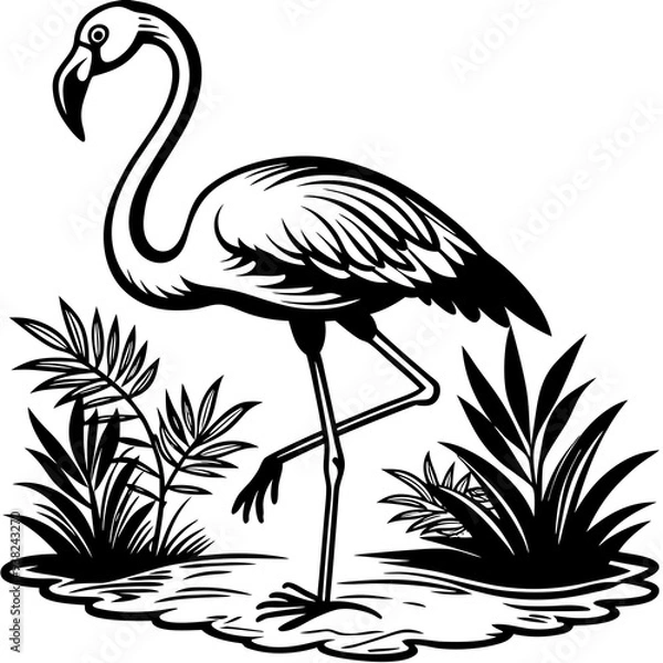 Fototapeta Single-Leg Flamingo by the Pond vector