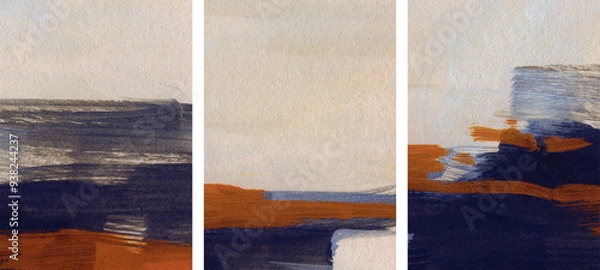 Fototapeta Three beautiful abstract paintings. Acrylic on paper. Versatile artistic image for creative design projects: posters, cards, banners, websites, prints, wallpapers. Traditional artist-made art.