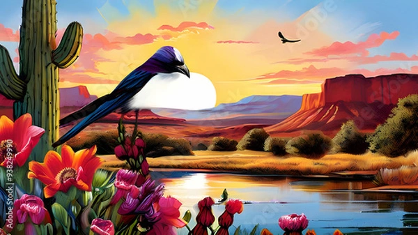 Obraz create an illustration depicting a vibrant scene in the American west