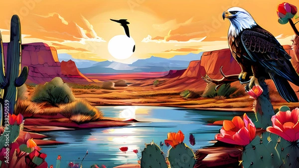 Obraz create an illustration depicting a vibrant scene in the American west