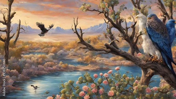 Obraz create an illustration depicting a vibrant scene in the American west