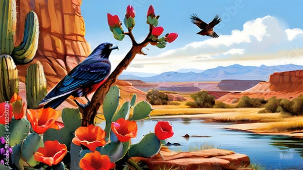 Obraz create an illustration depicting a vibrant scene in the American west