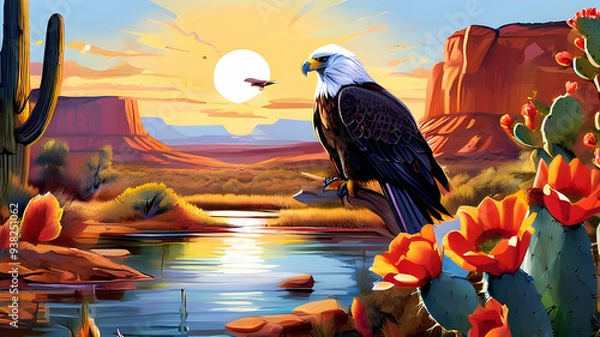 Obraz create an illustration depicting a vibrant scene in the American west