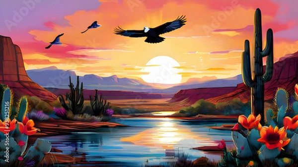 Obraz create an illustration depicting a vibrant scene in the American west