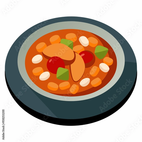 Fototapeta Rustic Cassoulet Plate - Hearty French Stew on White Background