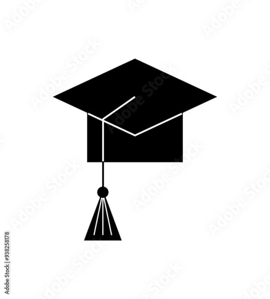 Fototapeta Black graduation cap icon in a minimalistic design, symbolizing academic achievement, education, and learning. The clean, straightforward design highlights the importance of education.
