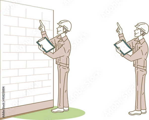 Obraz 建築作業員・外壁をチェックするシニア男性