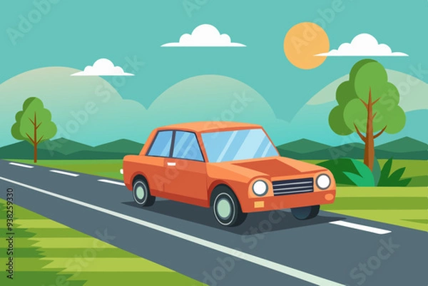 Obraz The car is on the road vector