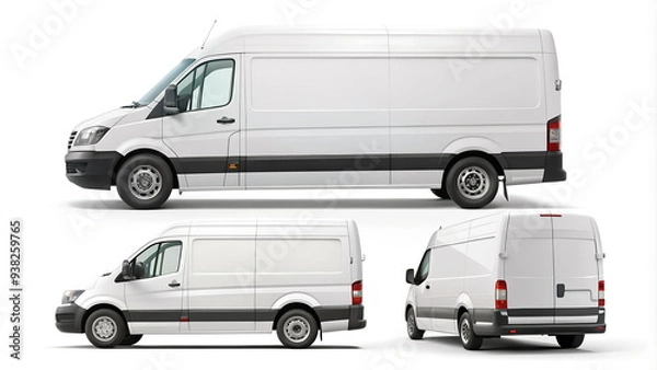 Fototapeta Delivery van isolated on white background mockup template. Copy space. View from side and back.
