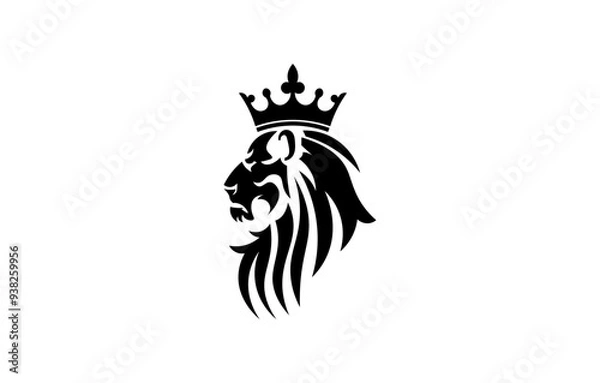 Obraz Vector illustration of a portrait of a lion with a crown on a white background