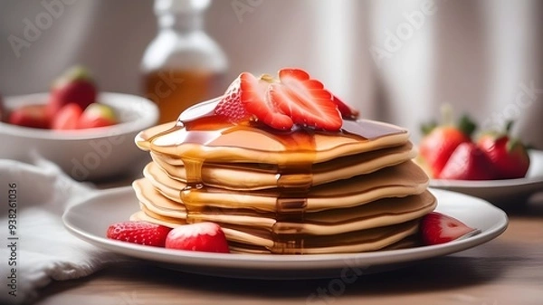 Fototapeta pancakes with strawberry