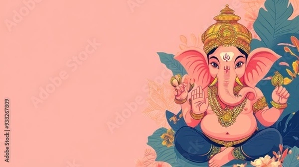 Fototapeta Ganesh Chaturthi Lord Ganesha Festival With Copy Space Clean And Minimal Banner Template Design