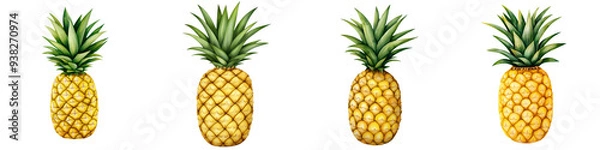 Fototapeta Vibrant pineapples arranged in a delightful pattern, showcasing their lush green tops and golden skin, perfect for tropical themes.