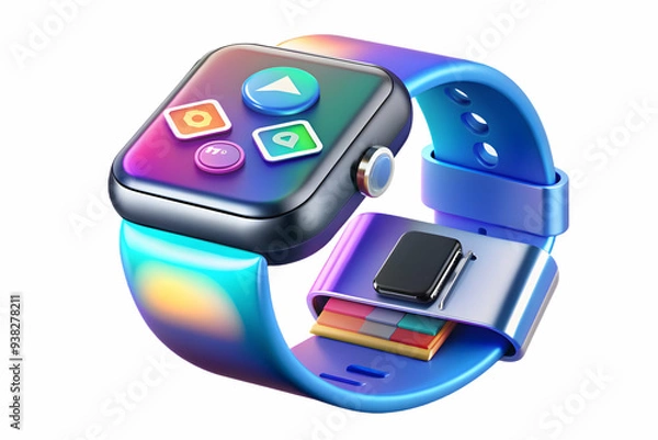 Fototapeta Modern holographic smartwatch with education apps on white background - Stock photo concept
