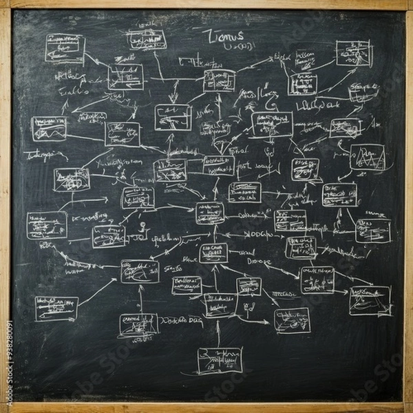 Fototapeta Chaotic Organizational Decision Tree on Chalkboard