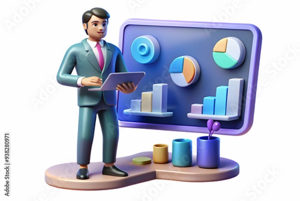 Fototapeta Sales representative using digital tools to close deals in virtual meeting setting with sleek interface and data visuals. Professional workspace with digital art enhancing the sales process. stock pho