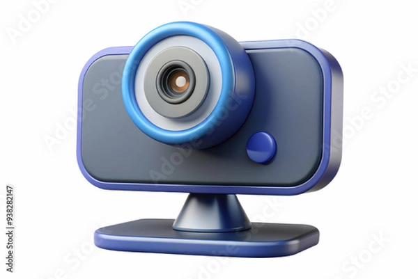 Obraz Modern webcam on flat screen monitor for virtual meetings, isolated on white background. Clean design in stock photo concept.