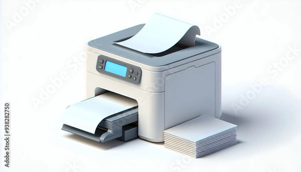 Fototapeta 3D printer and paper isolated vector image on white background. Perfect for home office setup.