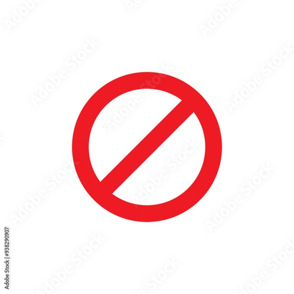 Fototapeta Ban forbidden red warning sign illustration isolated on white background. Vector icon in flat style.