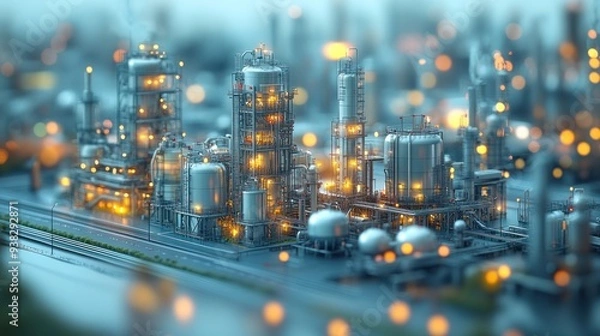 Fototapeta Industrial Complex Model with Glowing Lights