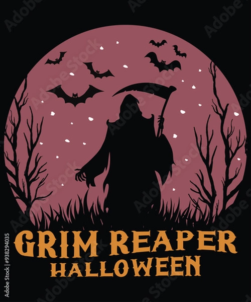 Obraz Grim reaper Halloween shirt print template, Halloween bat scary night vintage retro shirt design,  Bat Witch Shirt, Boo Halloween Vibes, Witchy vibes designs, cute Halloween designs, Great funny Witch