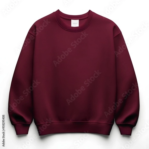 Fototapeta A stylish maroon crewneck sweatshirt mockup with a simple label, perfect for casual wear.