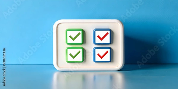 Fototapeta Simple and modern online poll icon with checkmarks on white background for virtual meetings. Ideal for stock photos.