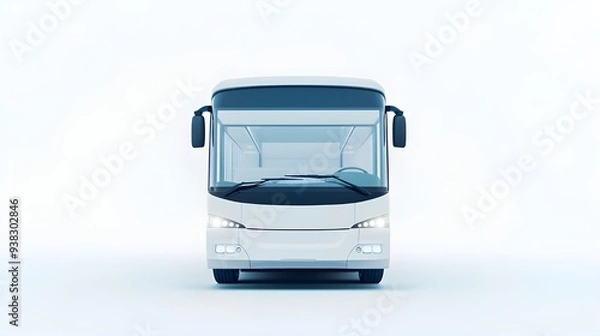 Fototapeta A clear, isolated shot of a white bus from the front, showcasing the full face of the vehicle with its headlights, grille, and large windshield. The bus is centered against a white background.