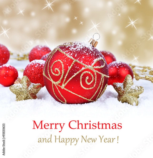 Fototapeta Colorful christmas decoration baubles on white with space for text