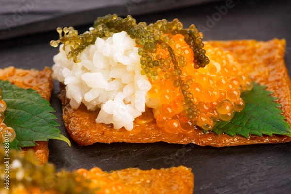 Obraz Inari sushi with caviar, rice, shiso and umibudo