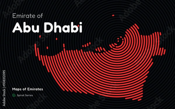 Fototapeta Abstract Map of Emirate of Abu Dhabi in a Circle Spiral Pattern. Maps of Emirates UAE