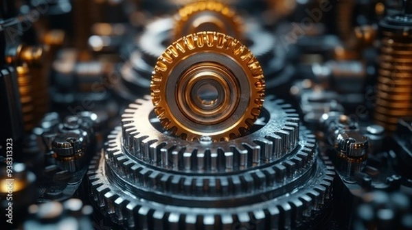 Fototapeta Intricate Gears: A Macro View of Mechanical Precision