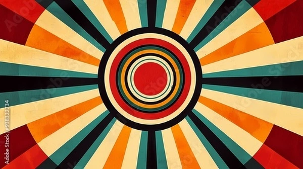 Obraz Retro Sunburst Pattern with Circles.