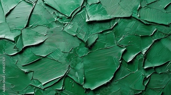 Fototapeta Abstract green textured background with thick, overlapping brushstrokes dynamic, dimensional surface reminiscent of fractured emerald plates.