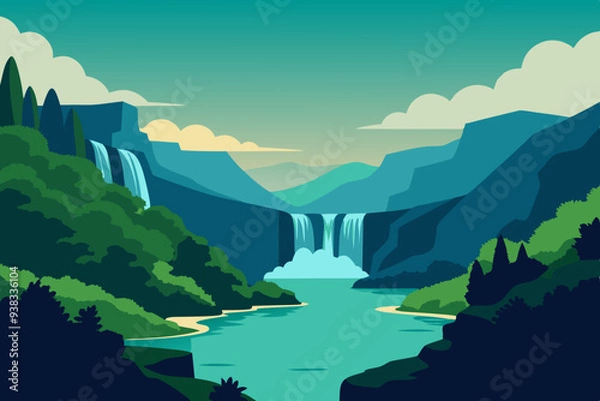 Fototapeta Serene Krka National Park Lush Greenery and Cascading Waterfalls art vector illustration