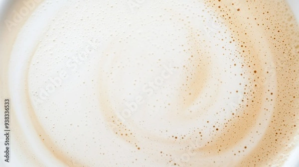 Obraz Close-up view of creamy chai latte foam with frothy bubbles, creating a warm, textured background ideal for food and beverage themes