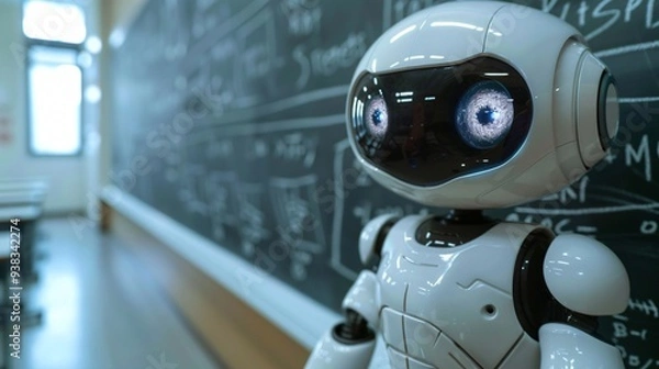 Fototapeta Cute ai robot solves problems