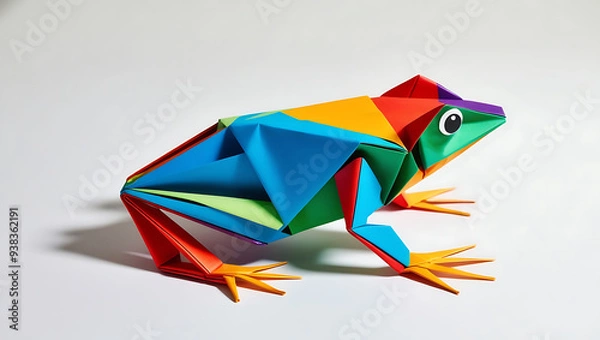 Obraz Colorful Origami Frog on Clean White Background