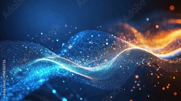 Fototapeta Abstract Digital Wave with Blue and Orange Colors