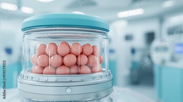 Fototapeta Advanced fertility preservation, egg freezing process in a clinical setting, 3D illustration